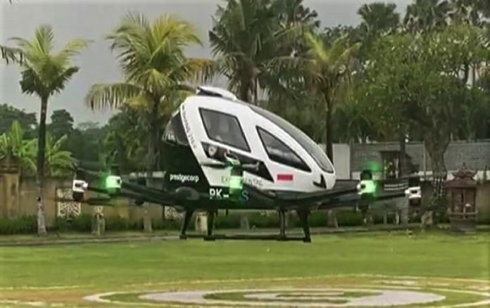 Drone Ehang 216 yang lulus uji terbang pada ujicoba Drone Ehang 216 di Bali, Jumat (26/11/2021). (Foto: IMI)
