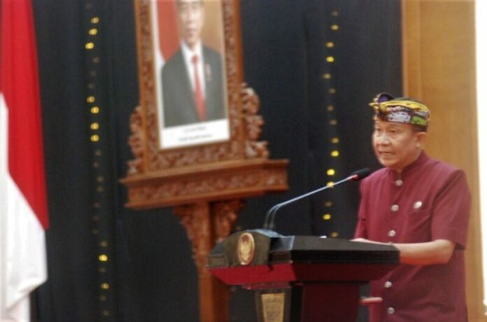 Ketua Umum Pengurus Harian PHDI Pusat masa bhakti 2021-2026 Wisnu Bawa Tenaya pada Perayaan Hari Suci Nyepi Tahun Baru Saka 1944/2022 Masehi di Gedung Nusantara IV Gedung MPR/DPR/DPD RI, Kompleks Parlemen, Senayan, Jakarta, Minggu (10/4/2022). (Foto: balipuspanews.com)
