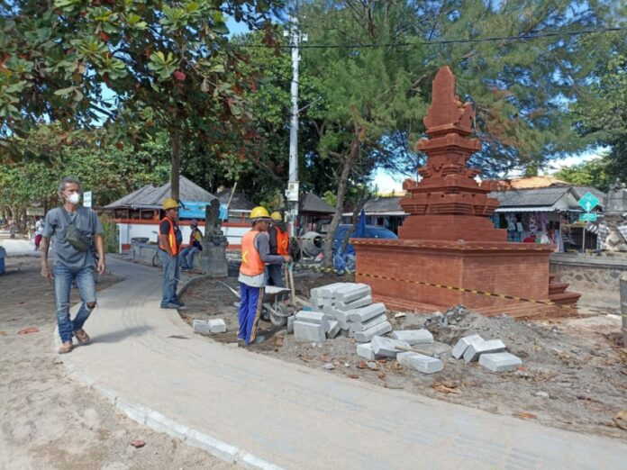Suasana progres pengerjaan Penataan Kawasan Pantai Sanur beberapa waktu lalu