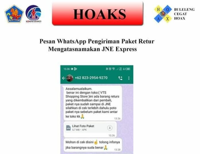 Salah satu akun WhatsApp palsu yang masuk dalam laporan Kominfosanti Kabupaten Buleleng