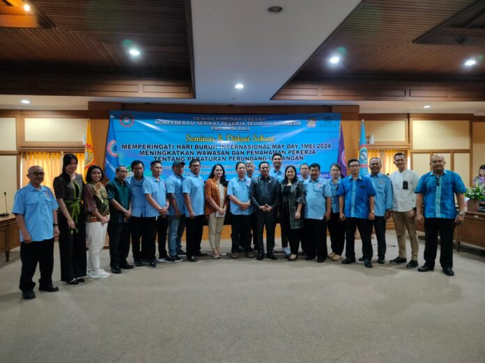 DPD Konfederasi Serikat Pekerja Seluruh Indonesia (KSPI) Bali menggelar seminar bertema 