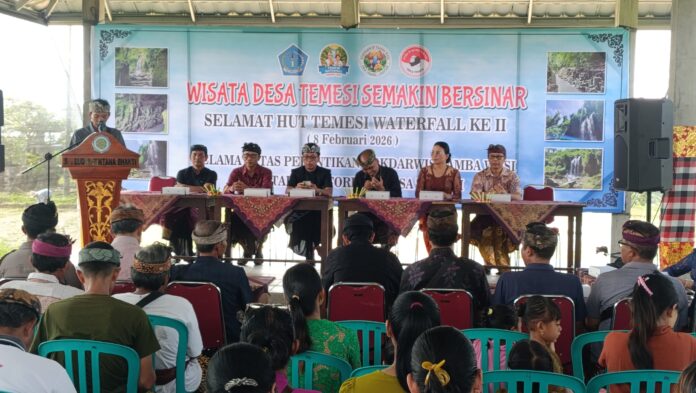 Perayaan Hari Ulang Tahun (HUT) ke-2 Temesi Waterfall yang berlangsung pada Minggu (8/2/2026) pagi bertempat di wantilan objek wisata Temesi Waterfall
